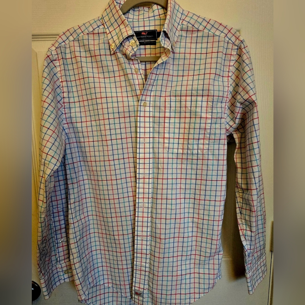 Vineyars Vines Men's Small Pink and Blue Checkered Shirt